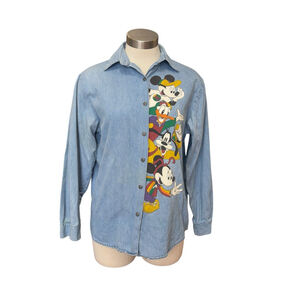 VTG Mickey Unlimited Shirt Disney Jerry Leigh Chambray Denim Friends Sz M